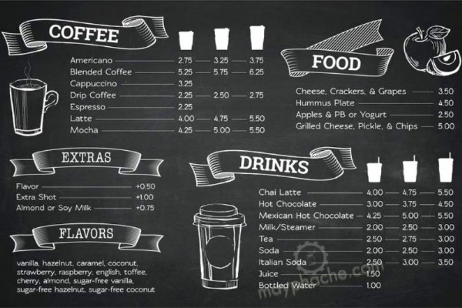 Lập menu khi mở quán cafe